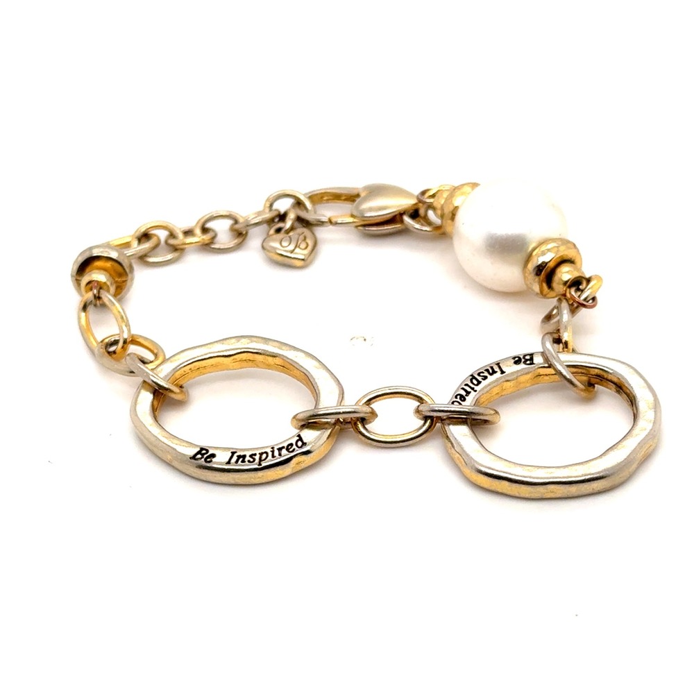 Brighton Be Inspired Mixed Metal Pearl Link Bracelet Gold Silver Tone 7.5 Inch